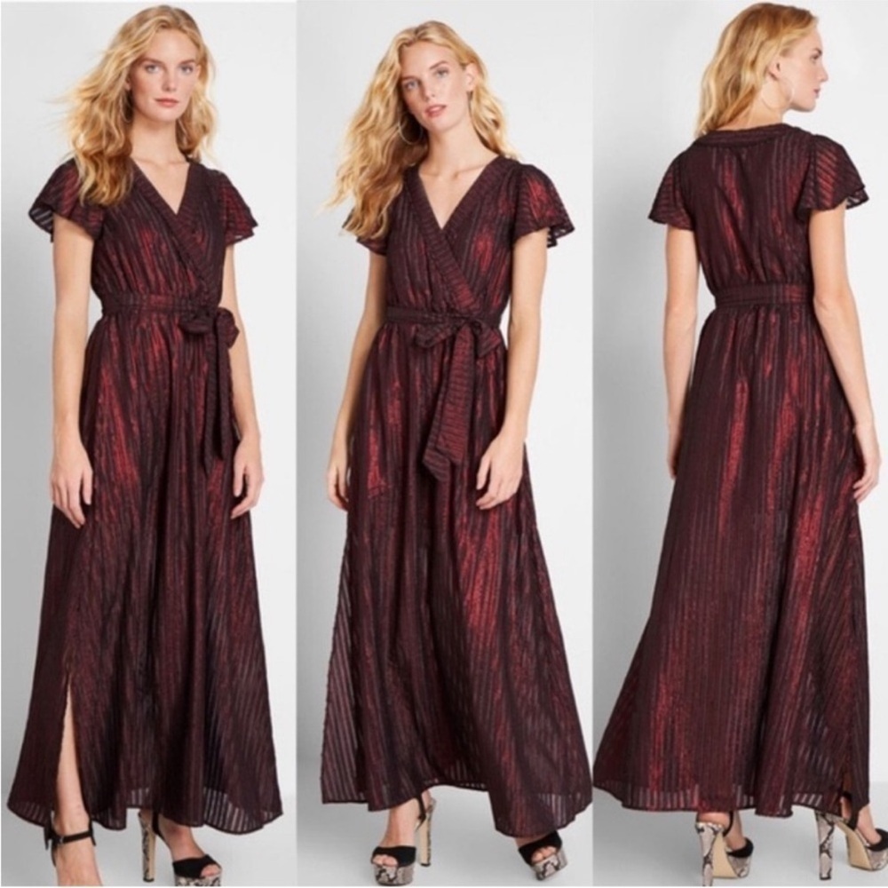 Modcloth Whimsigoth Your Time To Shine Red Maxi Dress Sz M Metallic Vampire